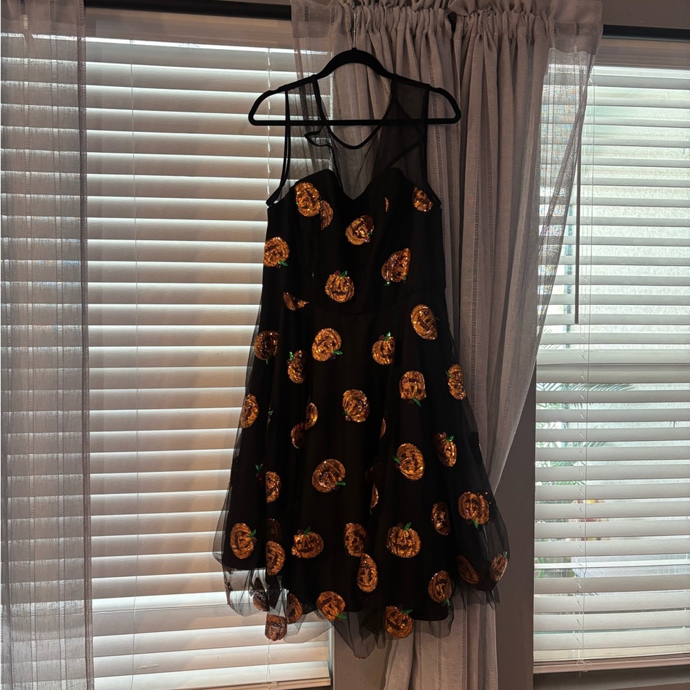 Black Dress with Sequin Pumpkin Design